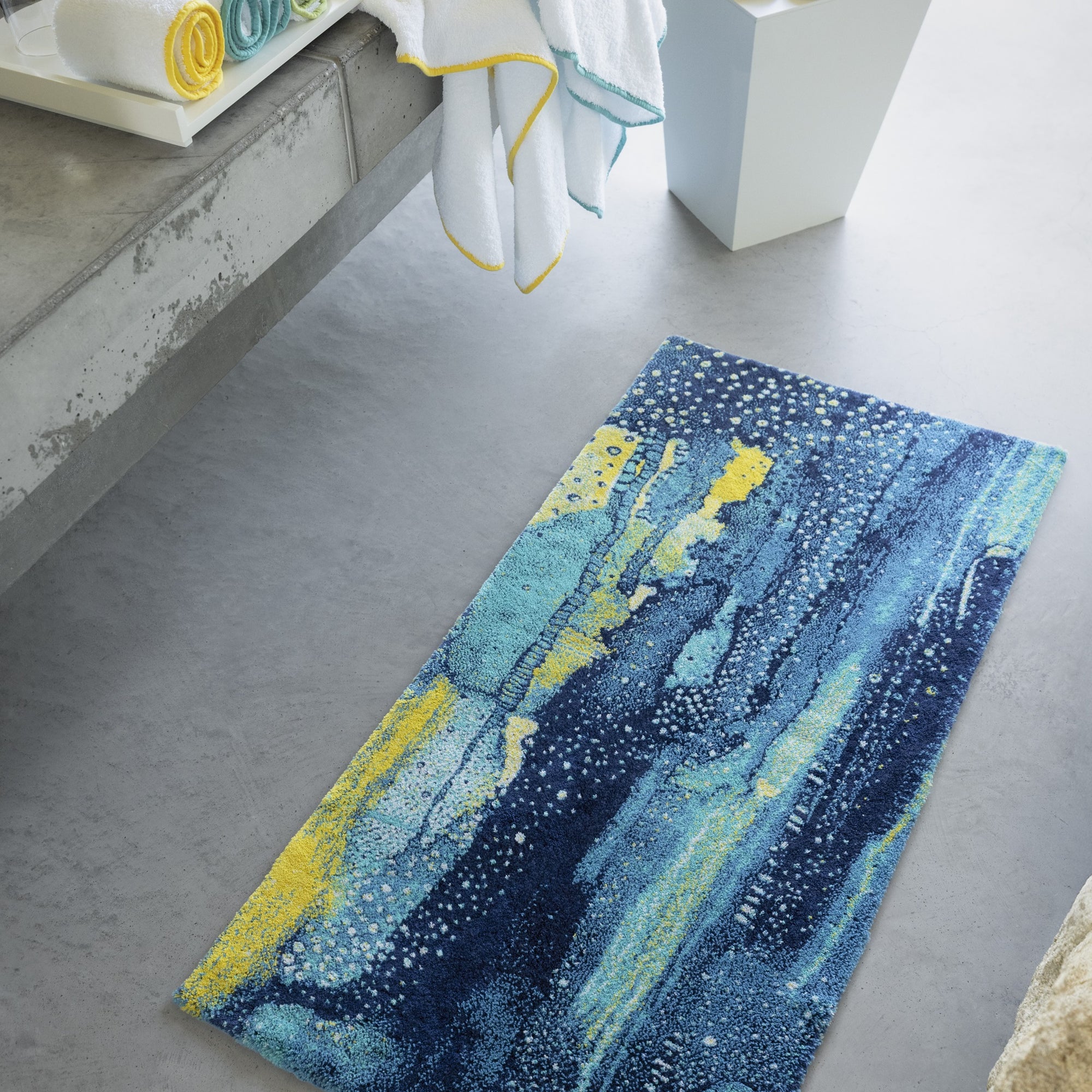 Lifestyle Shot of Abyss Habidecor Nereo Bath Rug in Color Lagoon (302)