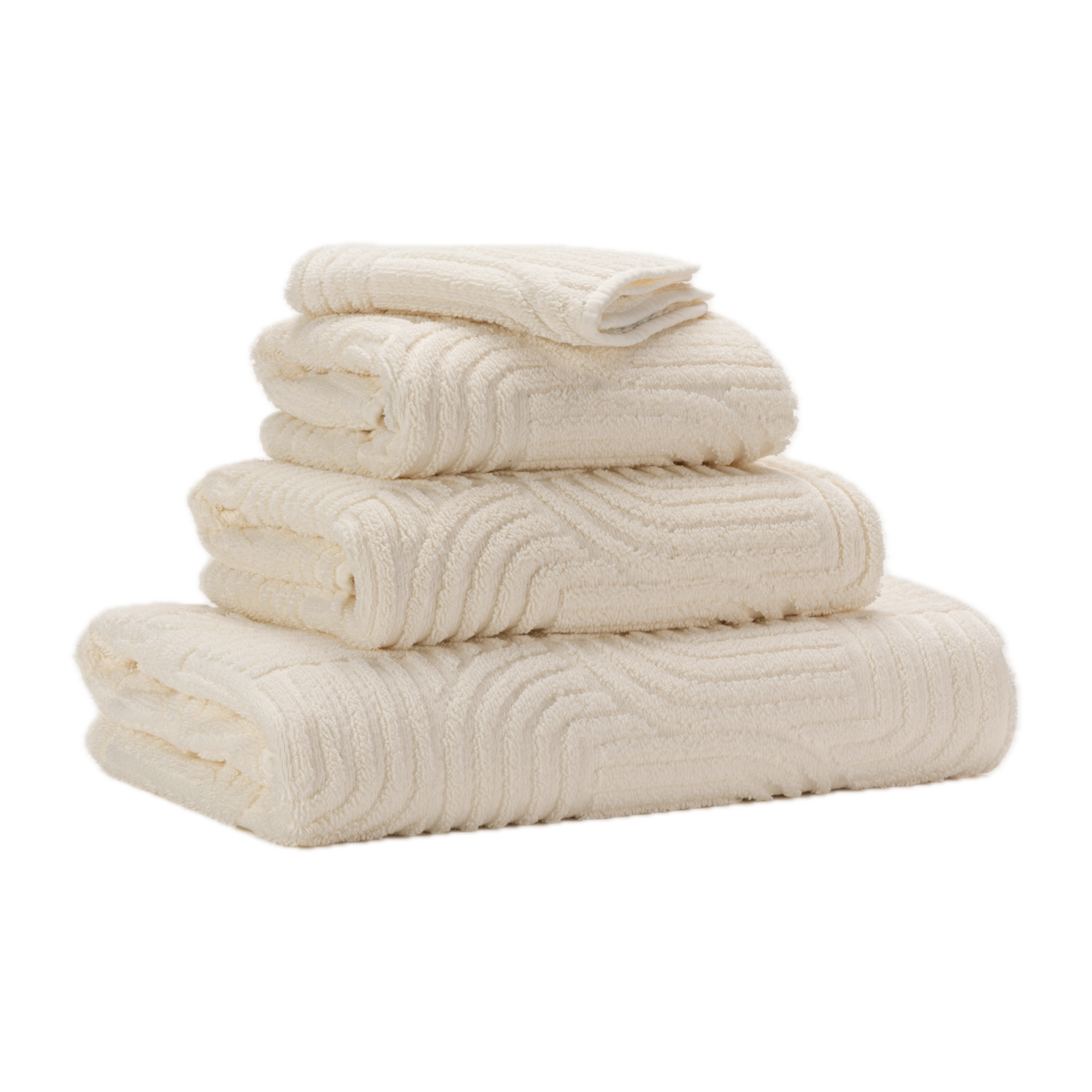 Corner Side Stack of Abyss Olly Bath Towels in Ivory Color