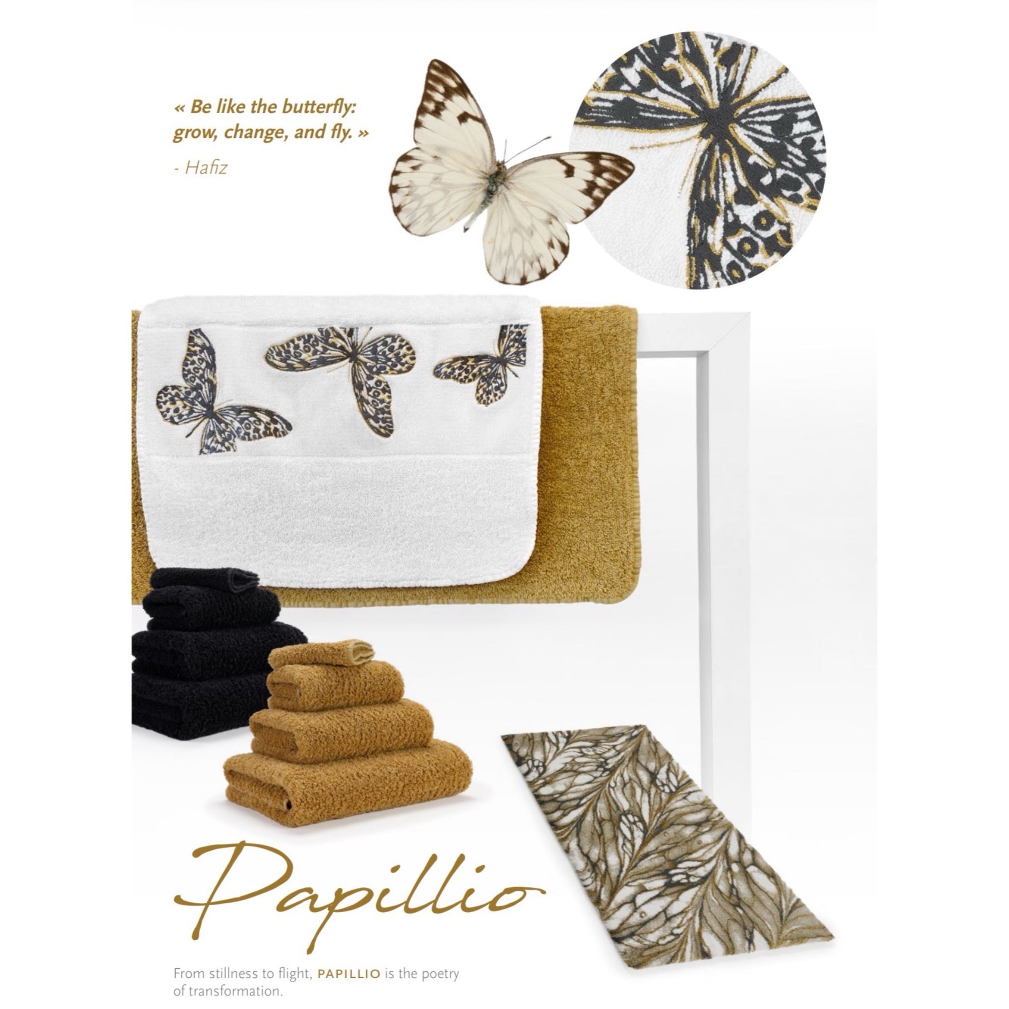 Abyss Papillio Embroidered Bath Towels in Volcan (997) color