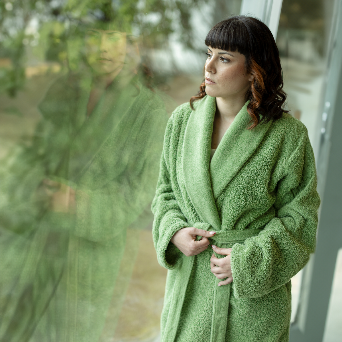 Lifestyle Image of Abyss Super Pile Bath Robe Forest (205)
