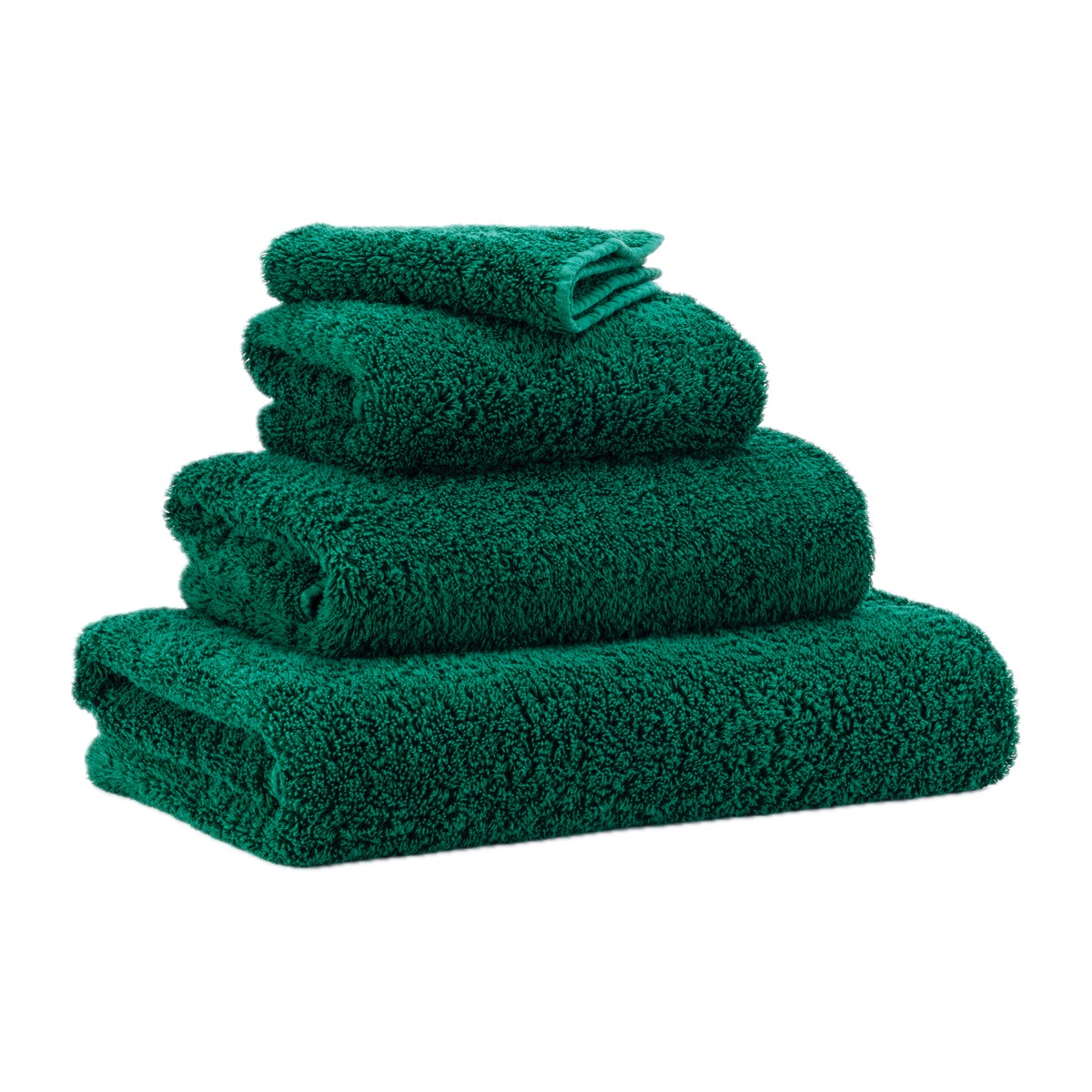 Abyss Super Pile Bath Towels British Green Stack Slanted