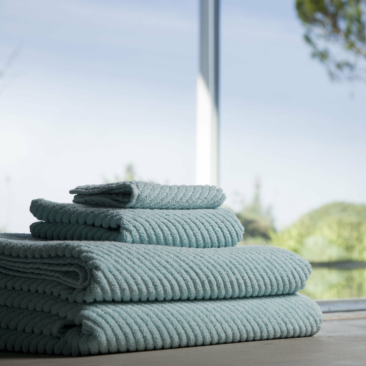 Abyss Super Twill Bath Towels Stack Folded Fine Linens