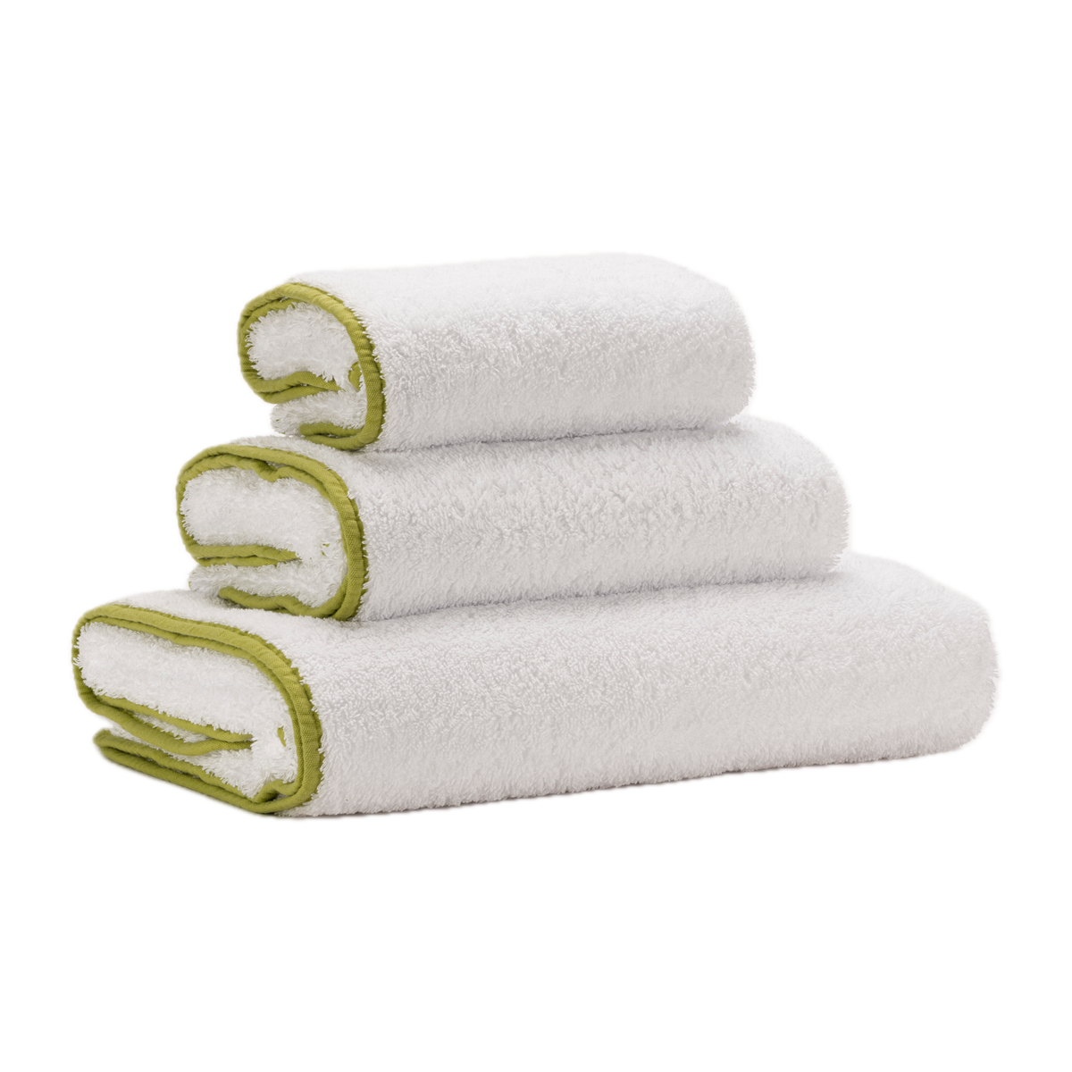 Tilted Stack of Abyss Surf Bath Towels in Apple Green Color