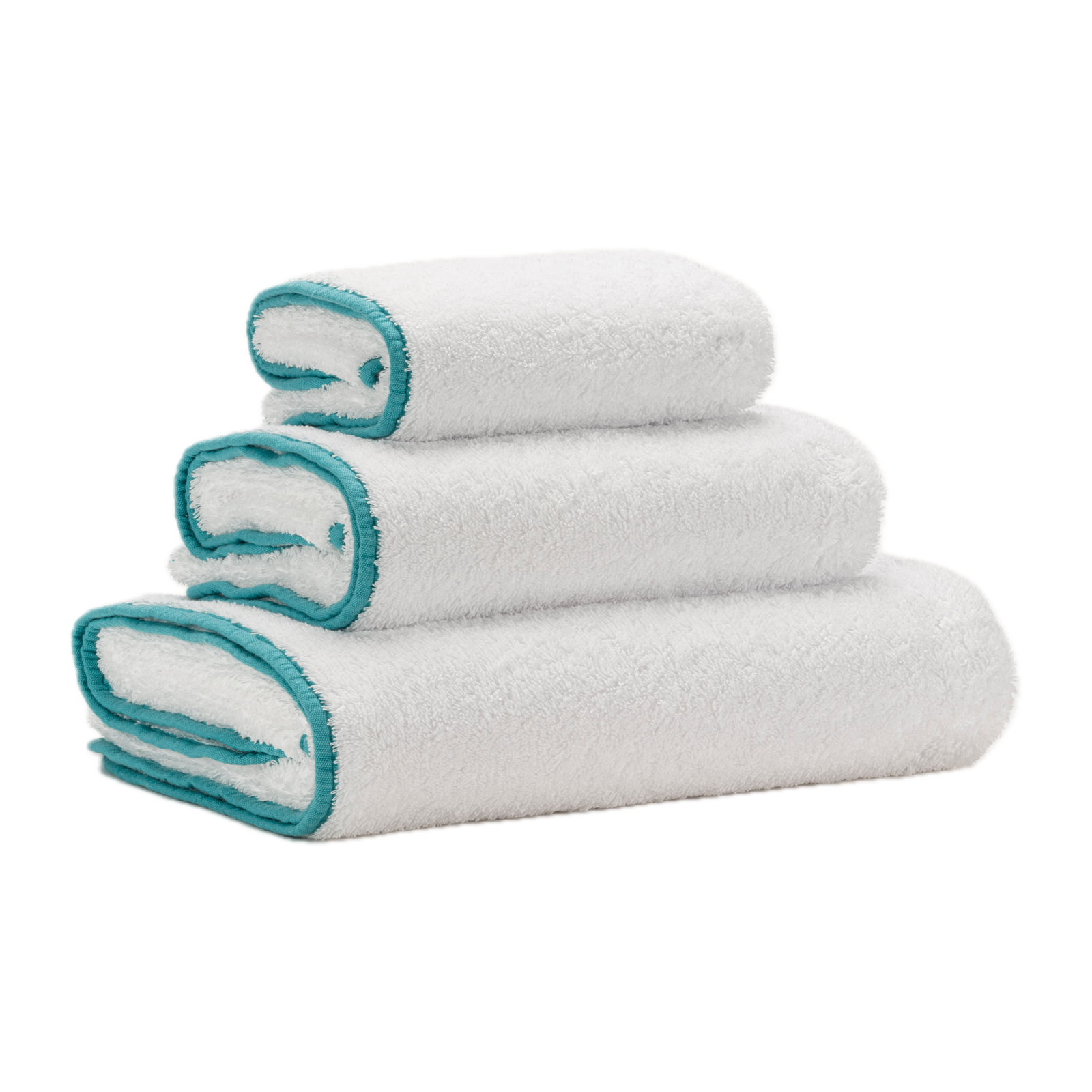 Tilted Stack of Abyss Surf Bath Towels in Lagoon Color