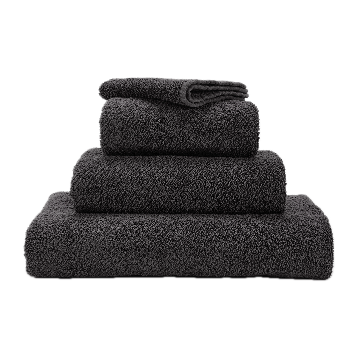 Stack of Abyss Twill Bath Towels in Volcan Color