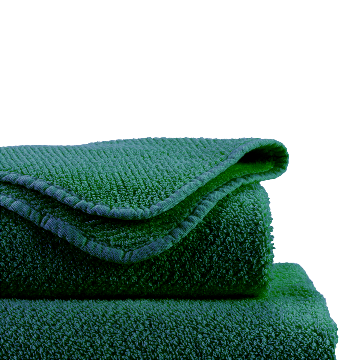 Folded Abyss Twill Bath Towels in British Green Color