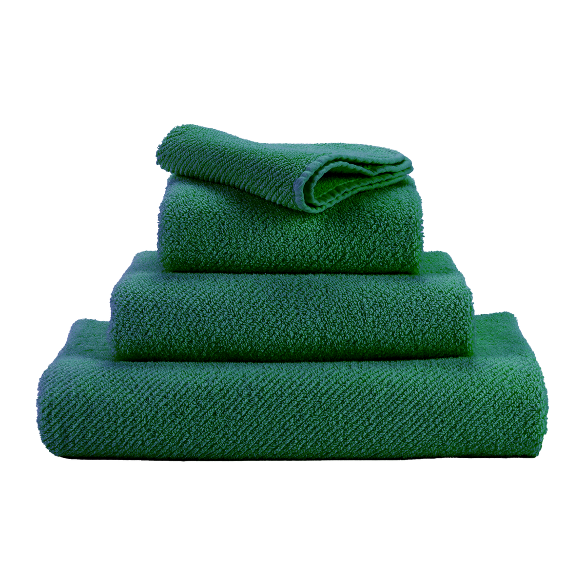 Stack of Abyss Twill Bath Towels in British Green Color