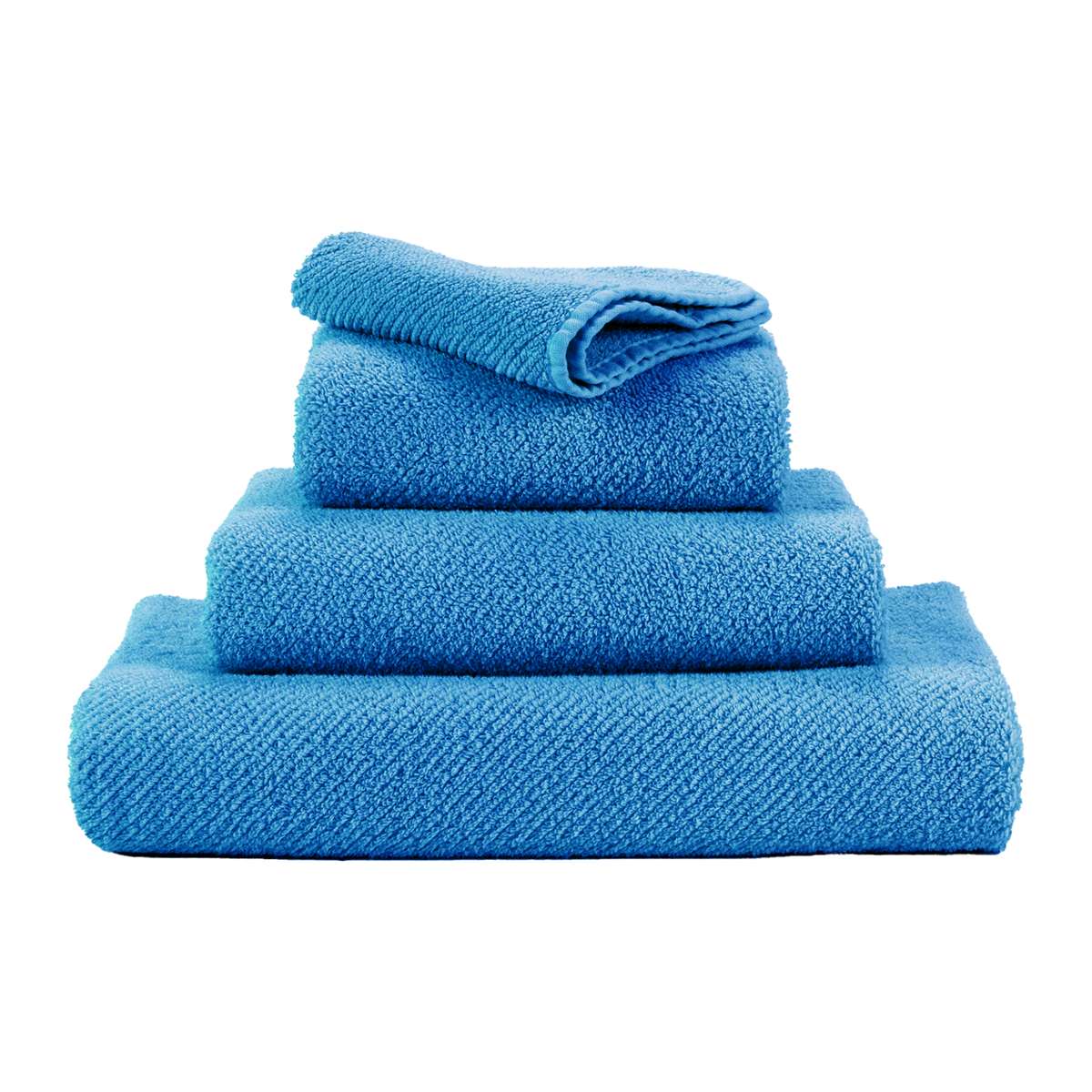 Stack of Abyss Twill Bath Towels in Ocean Color