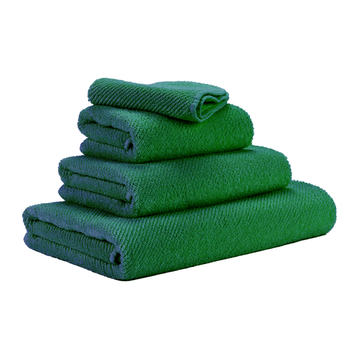 Tilted Stack of Abyss Twill Bath Towels in British Green Color