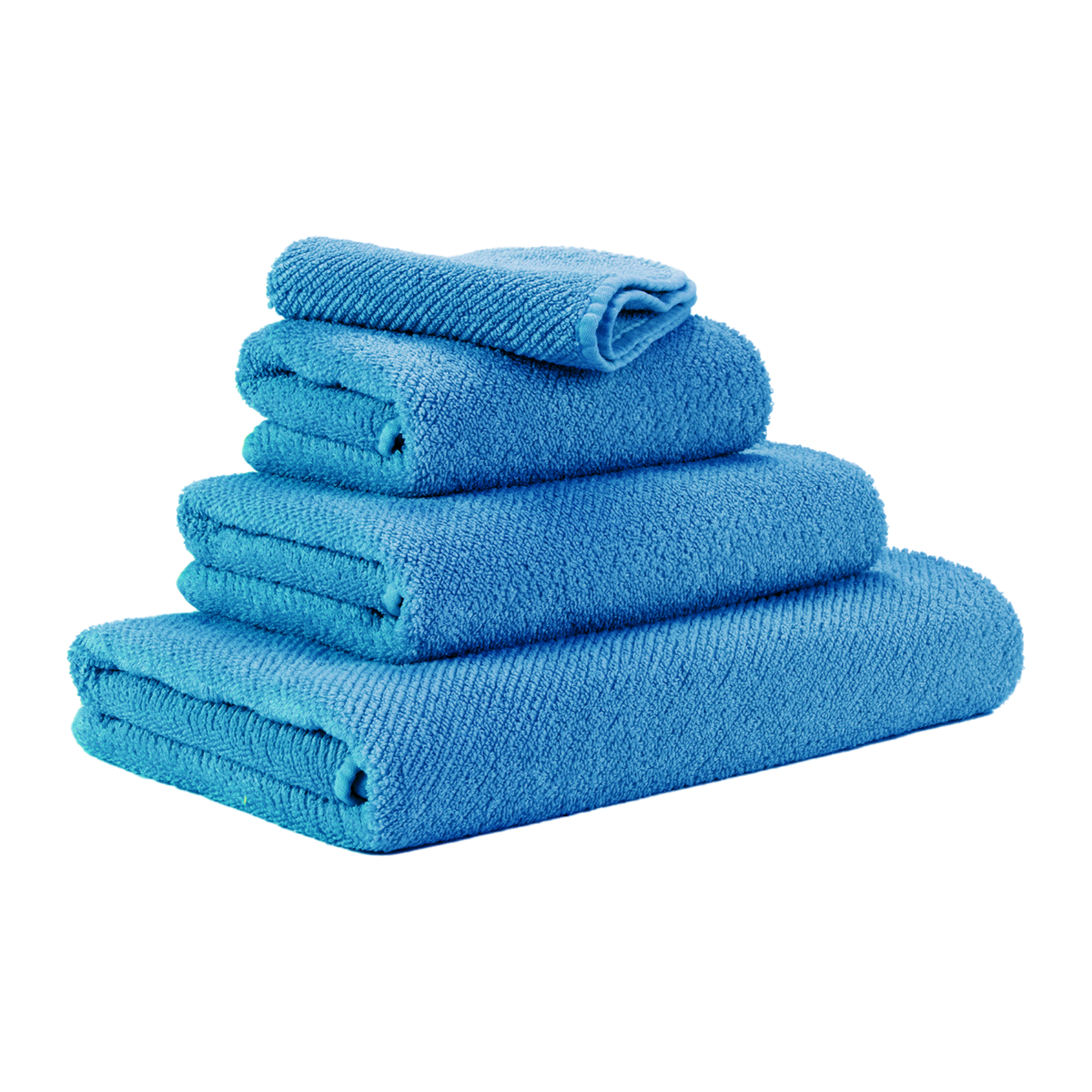 Tilted Stack of Abyss Twill Bath Towels in Ocean Color