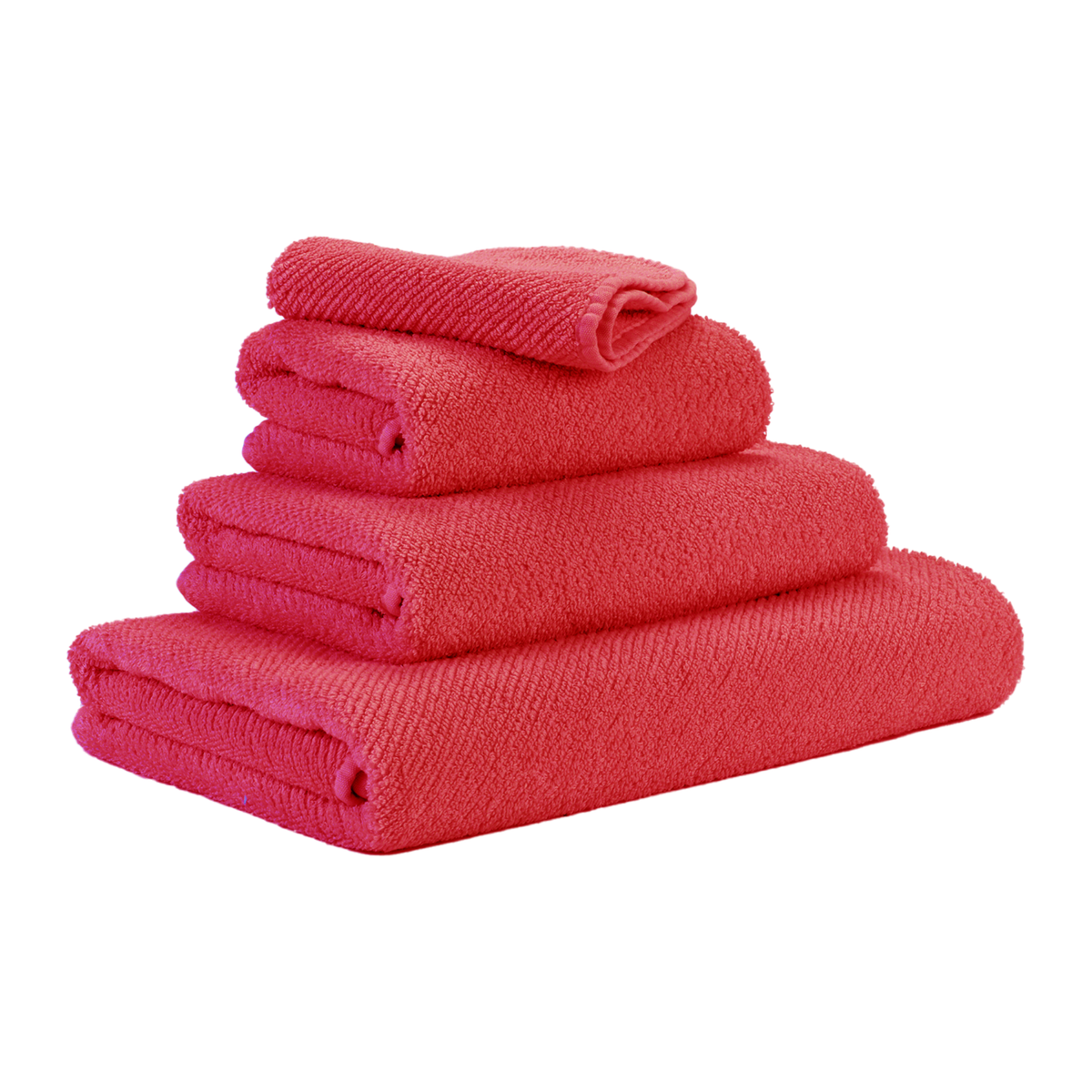 Tilted Stack of Abyss Twill Bath Towels in Viva Magenta Color