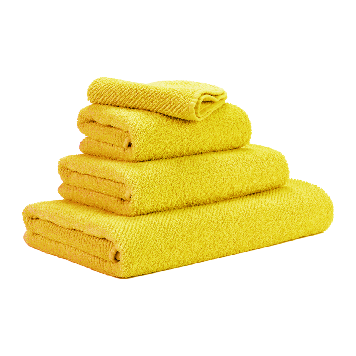 Tilted Stack of Abyss Twill Bath Towels in Yuzu Color