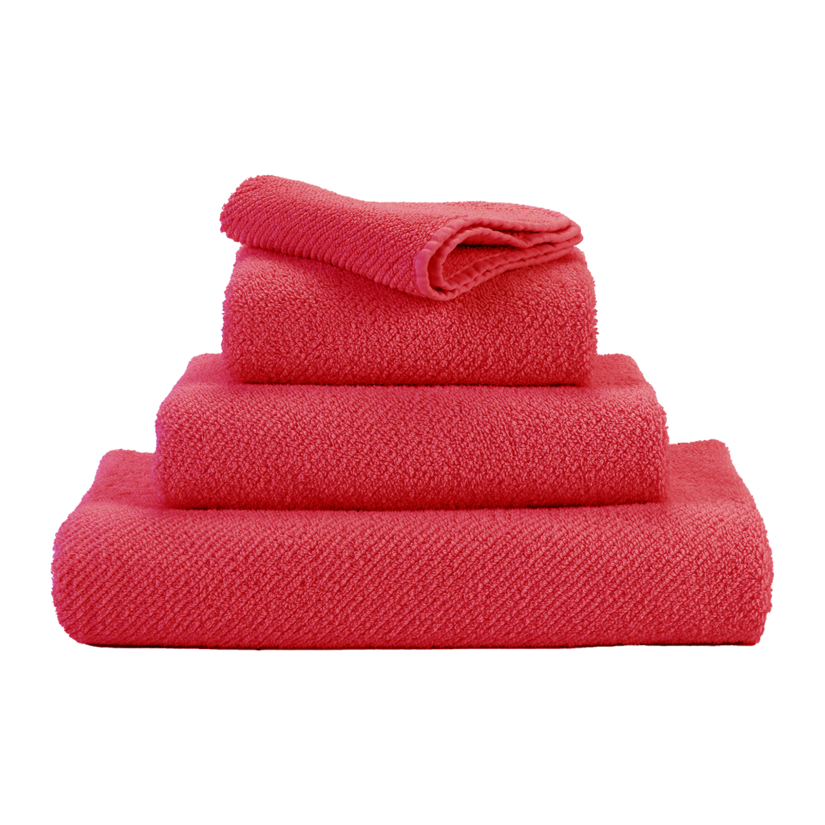 Stack of Abyss Twill Bath Towels in Viva Magenta Color