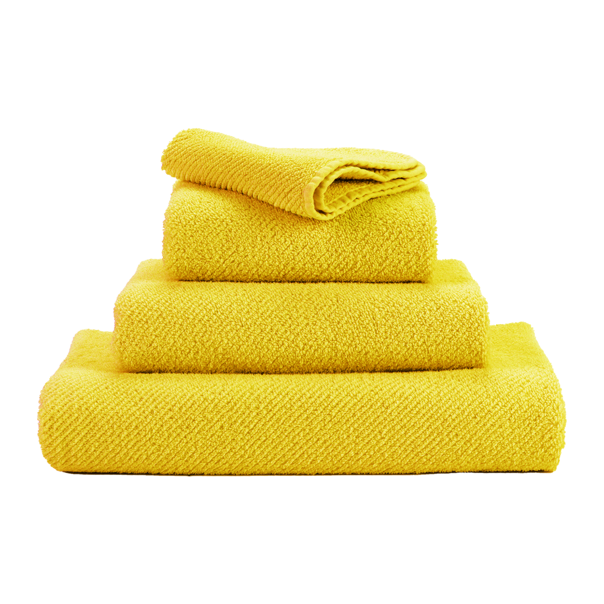 Stack of Abyss Twill Bath Towels in Yuzu Color