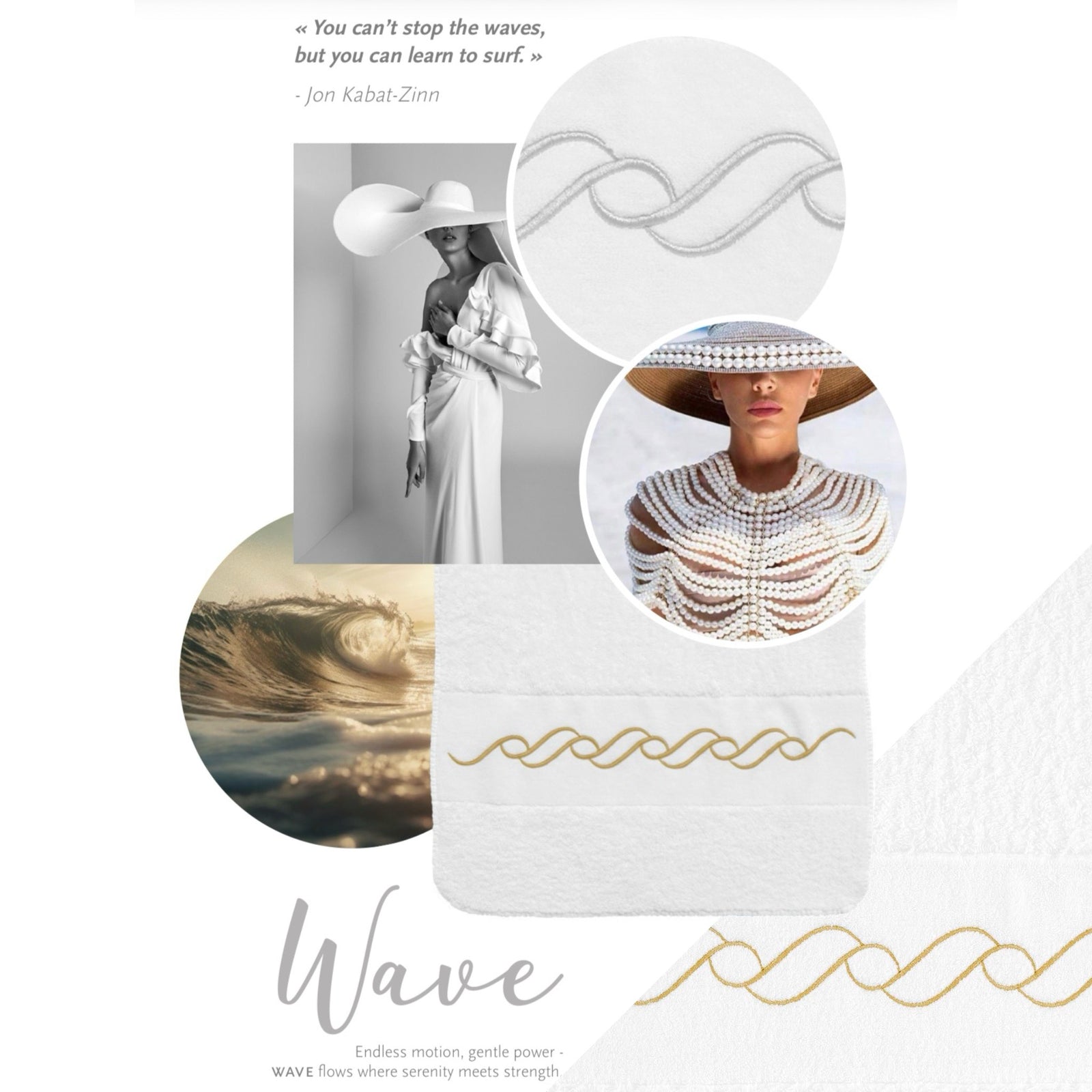 Swatch of Abyss Wave Embroidered Bath Towels in White/Gold (108)