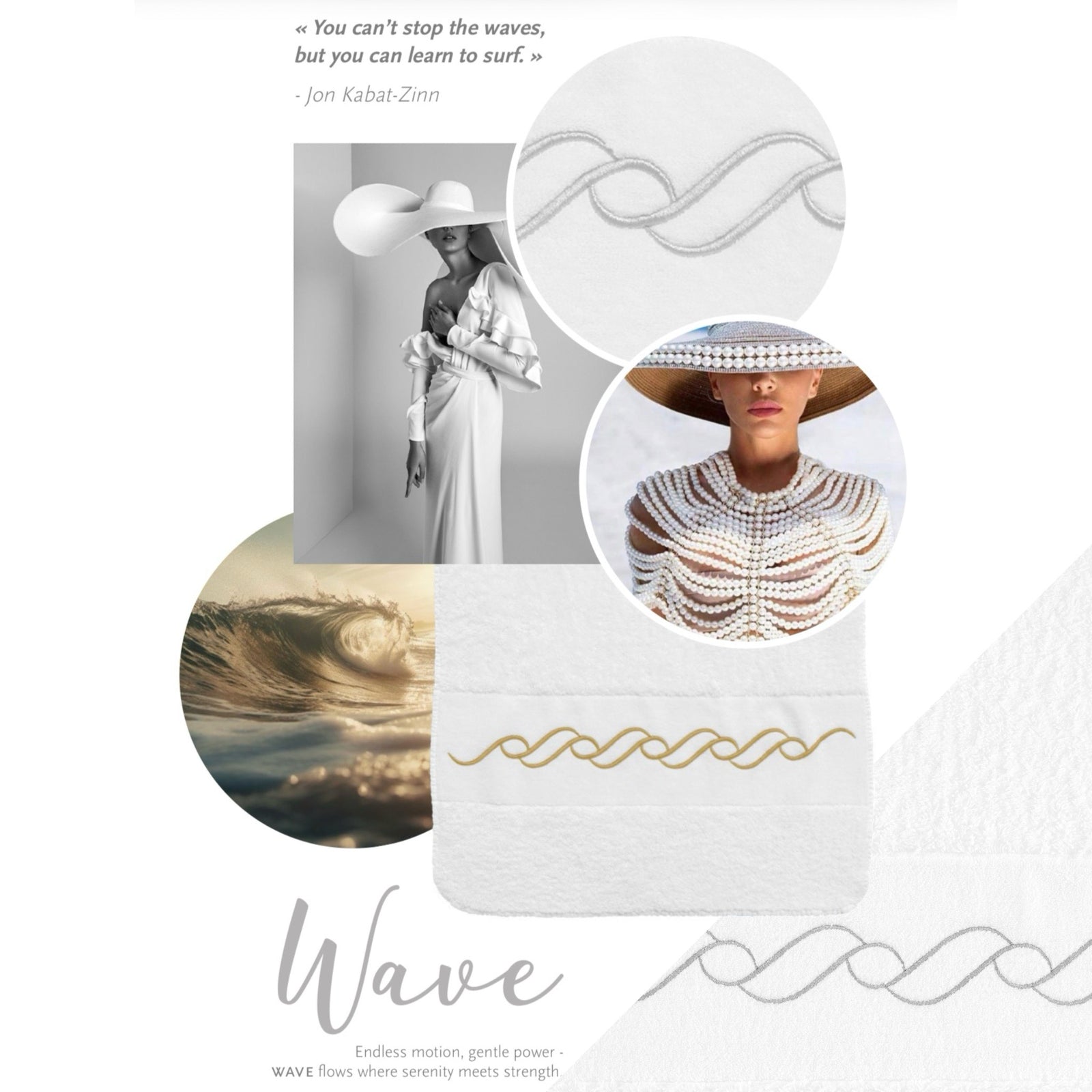 Swatch of Abyss Wave Embroidered Bath Towels in White/Silver (109)