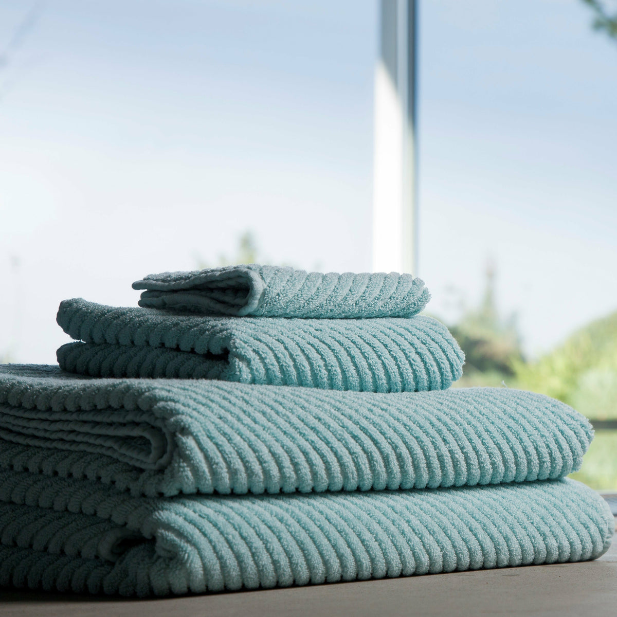 Abyss Super Twill Bath Towels Stack Folded Fine Linens