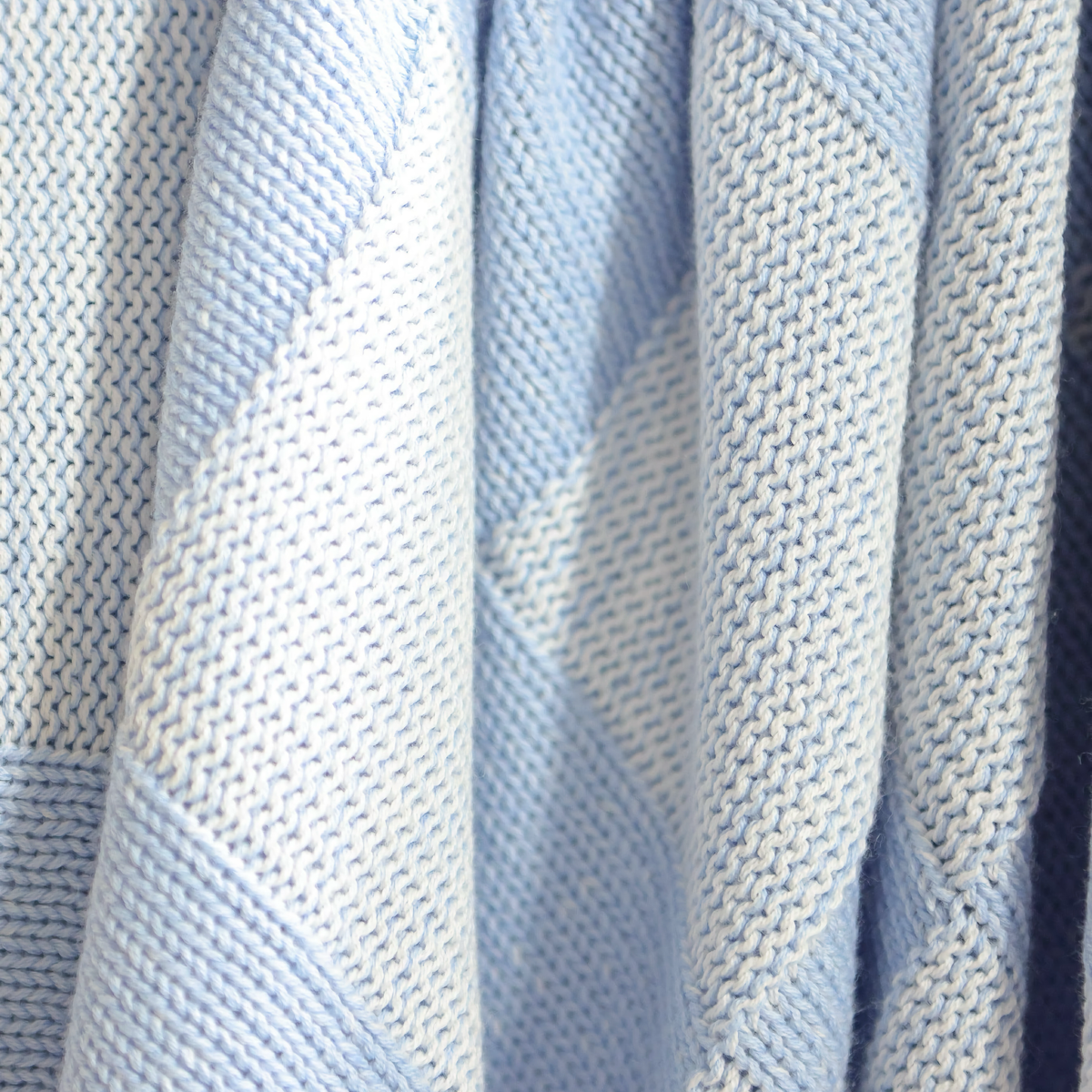 Closeup of Alashan Charlie Knit Baby Blanket in Weekend Blue
