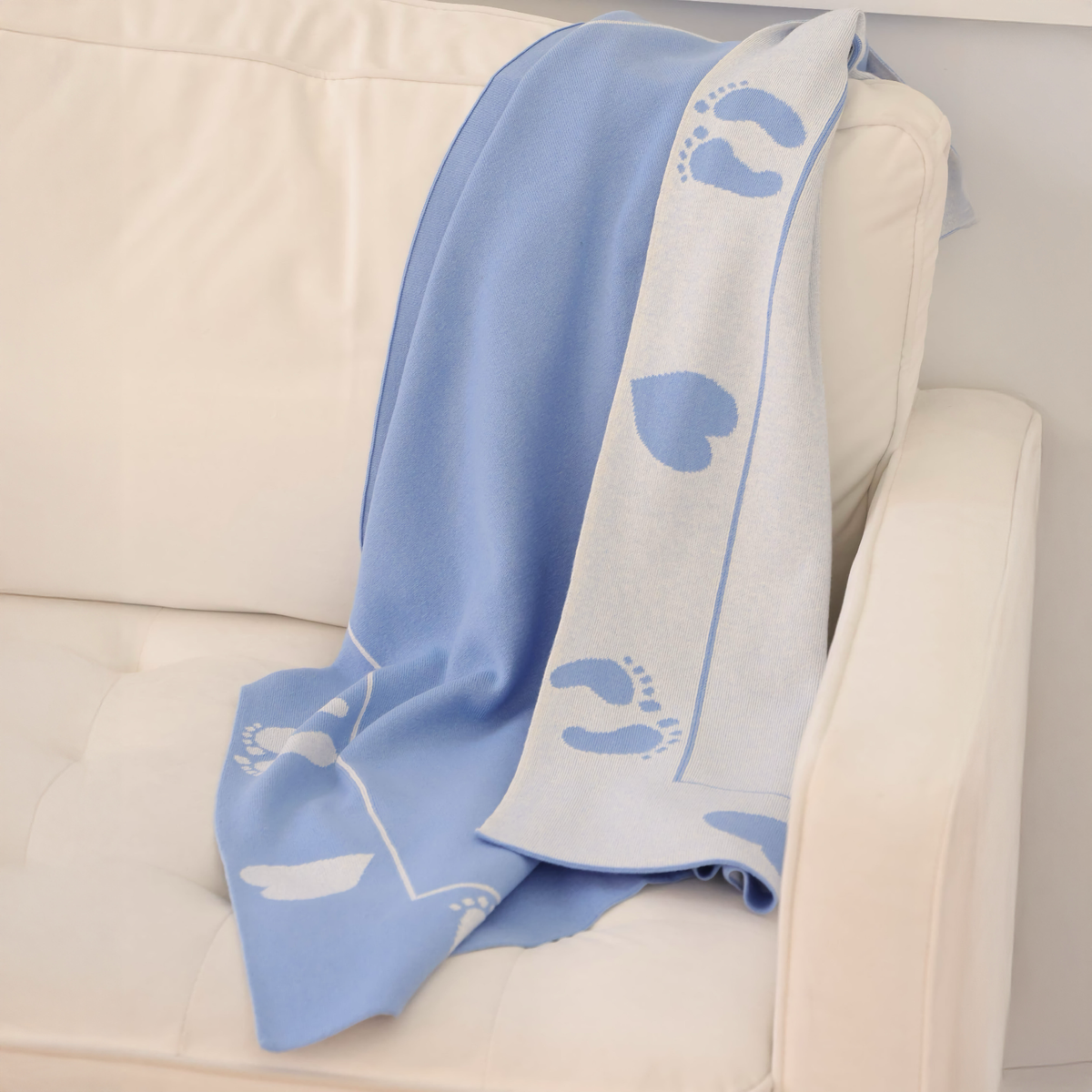 Draped Alashan Stevie Knit Baby Blanket in Blue Lake