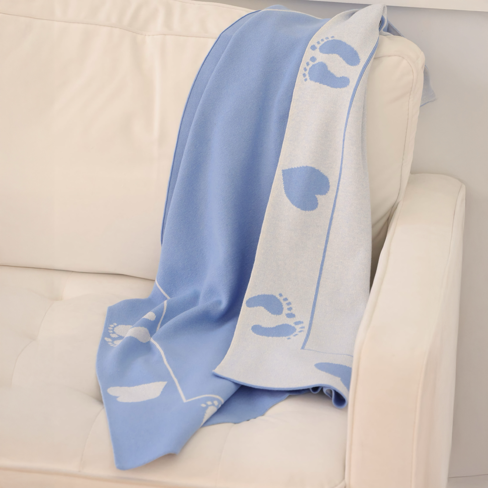 Draped Alashan Stevie Knit Baby Blanket in Blue Lake