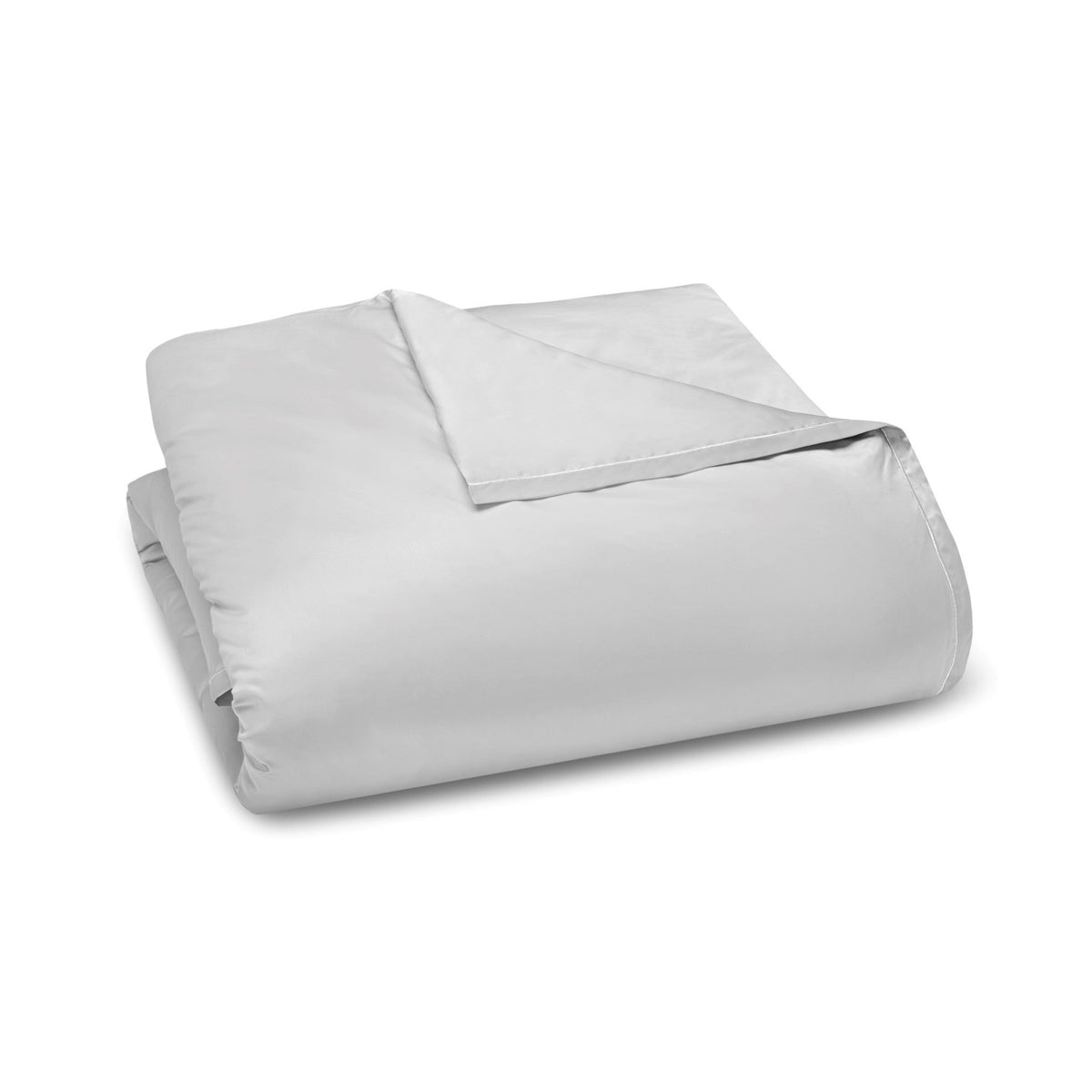 A neatly folded Giza 92 Egyptian cotton sateen Grey Amalia Dalia Duvet with Silver embroidery trim