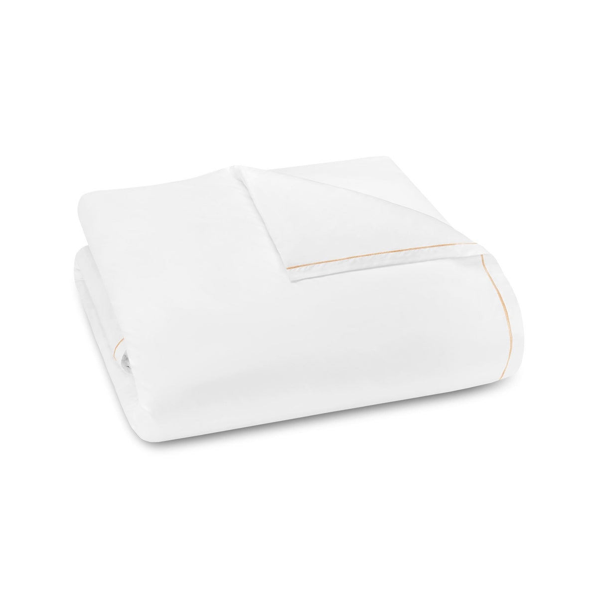 A neatly folded Giza 92 Egyptian cotton sateen White Amalia Dalia Duvet with Rose embroidery trim