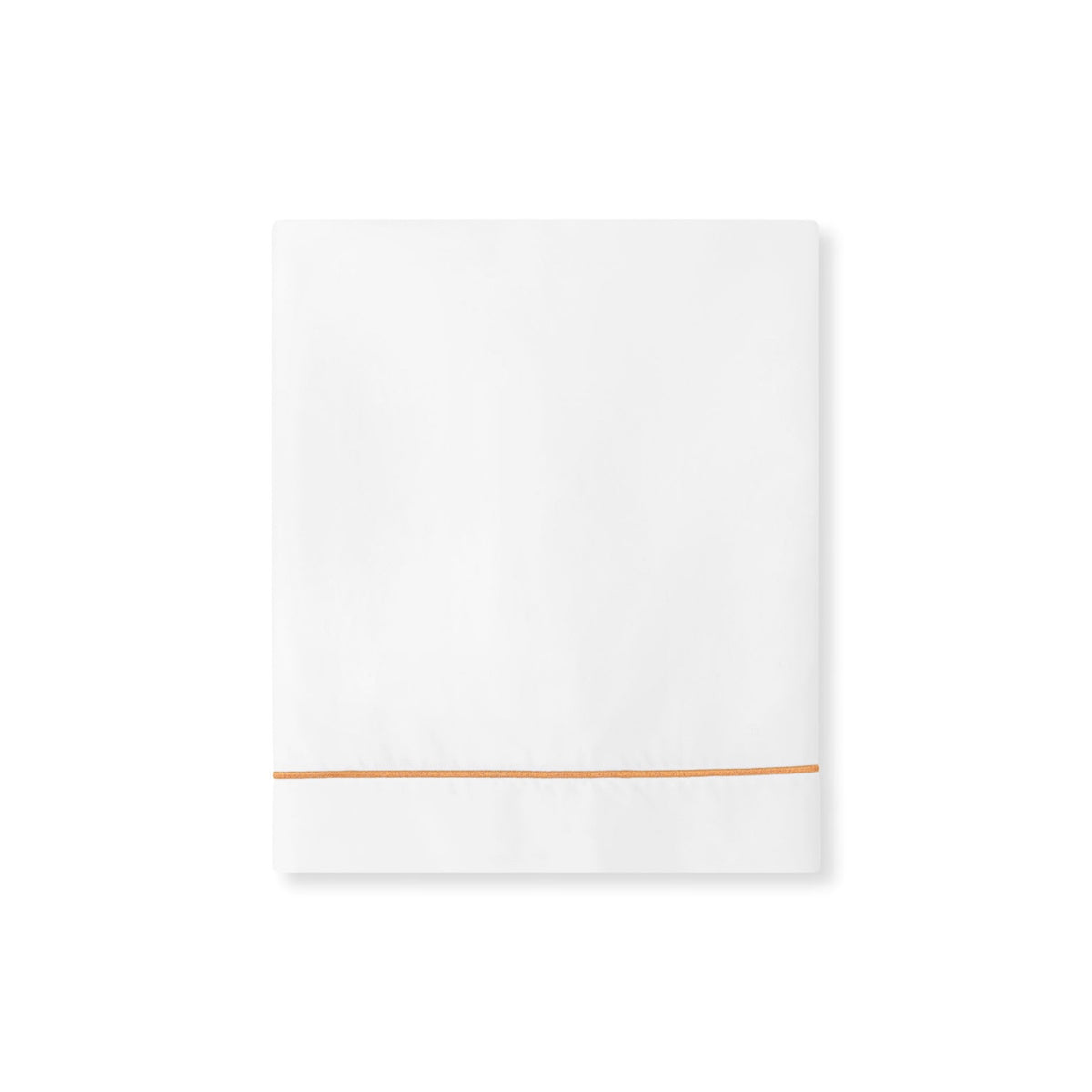 A folded White Giza 92 Egyptian cotton sateen Flat Sheet from Amalia Dalia Bedding, accented with a Rose stitched border near the edge