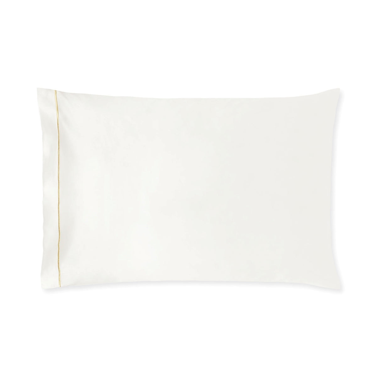 Cream Egyptian cotton sateen Amalia Dalia Pillowcase with a thin Gold embroidered border near the left edge