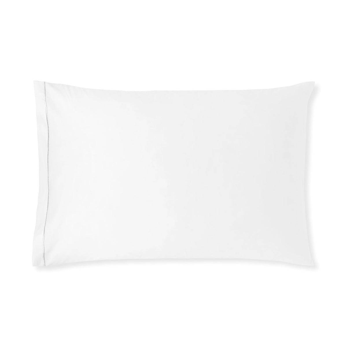 White Egyptian cotton sateen Amalia Dalia Pillowcase with a thin Silver embroidered border near the left edge
