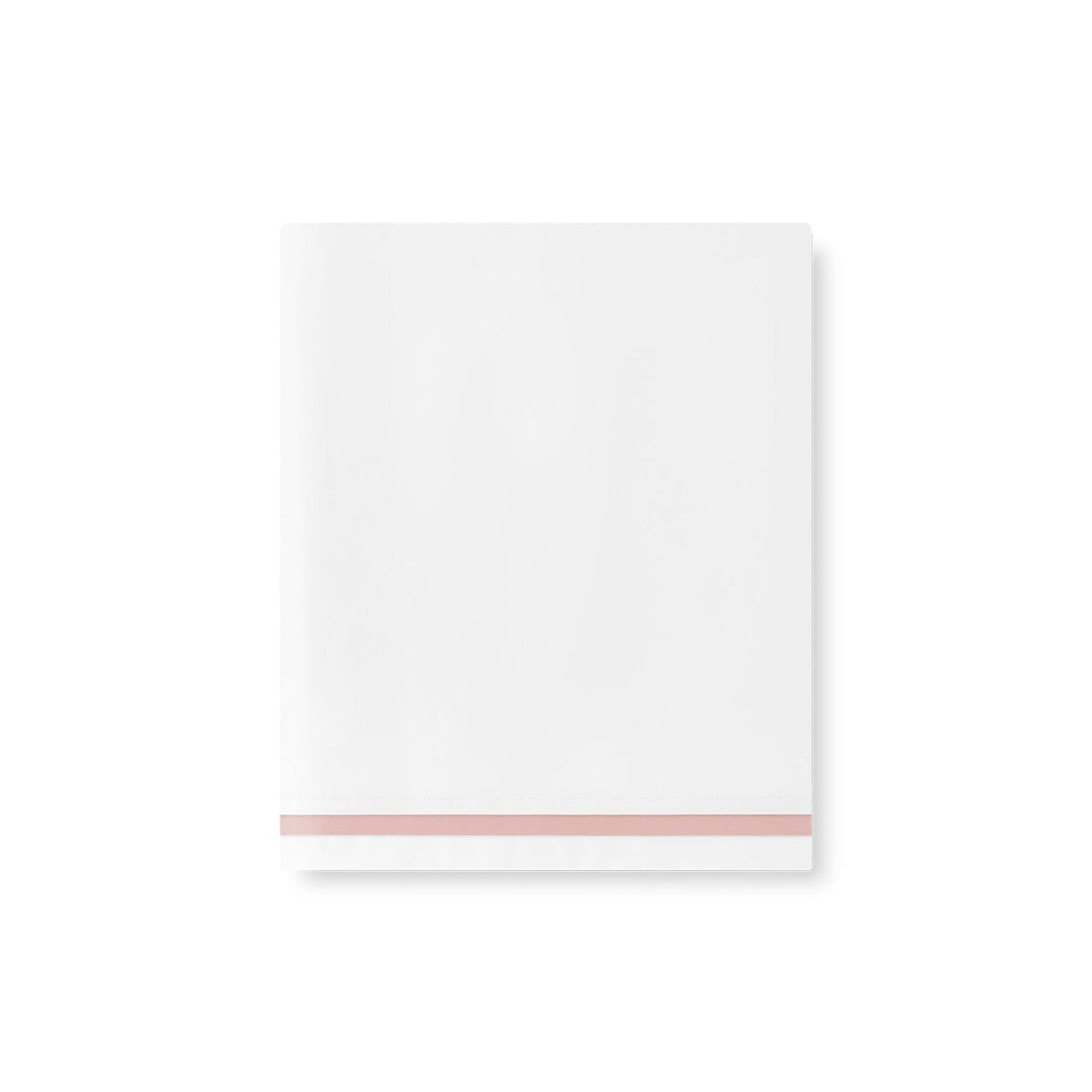 A folded White Amalia Eden Sea Island Cotton Flat Sheet with a Charm Pink horizontal stripe near the bottom edge