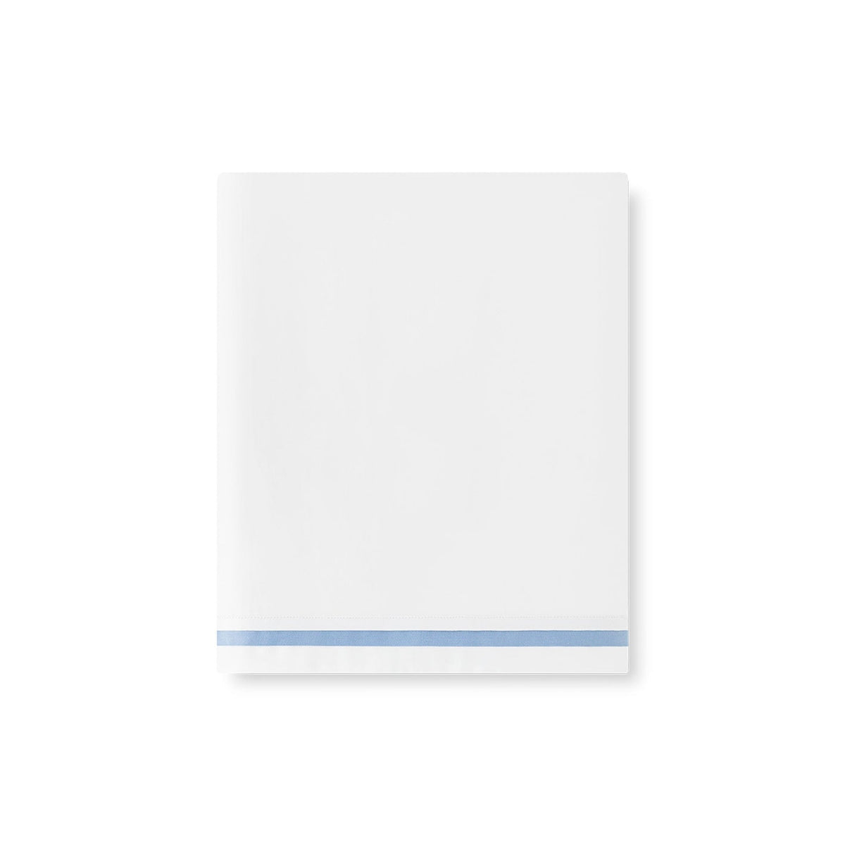 A folded White Amalia Eden Sea Island Cotton Flat Sheet with a Tivoli horizontal stripe near the bottom edge