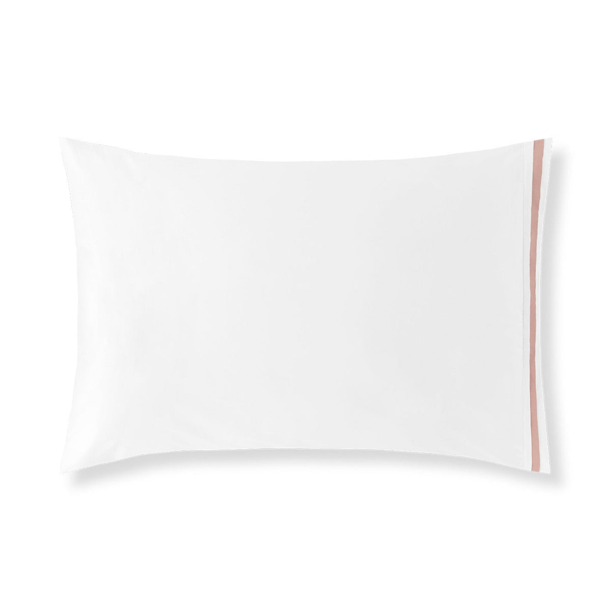 A White Pillowcase from the Amalia Eden Sea Island Cotton Bedding with Charm Pink stripe along one side