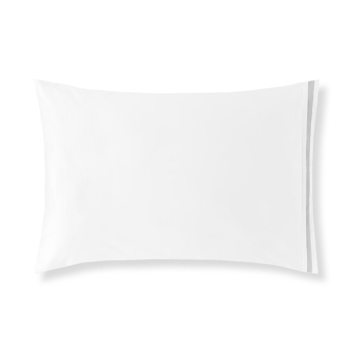 A White Pillowcase from the Amalia Eden Sea Island Cotton Bedding with Cool Grey stripe along one side
