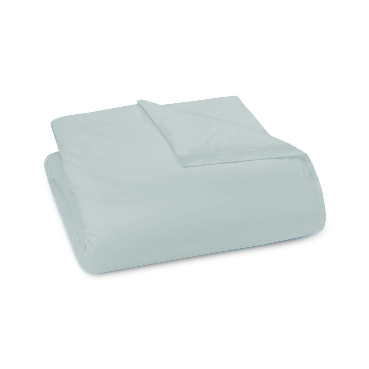 A folded Mist Blue Amalia Fresco Duvet Cover, crafted from Egyptian Giza 94 cotton