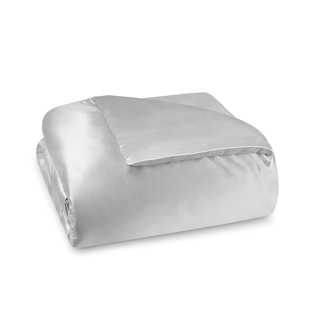 A neatly folded Duvet Cover of Silver Amalia Maria Mulberry Silk Bedding