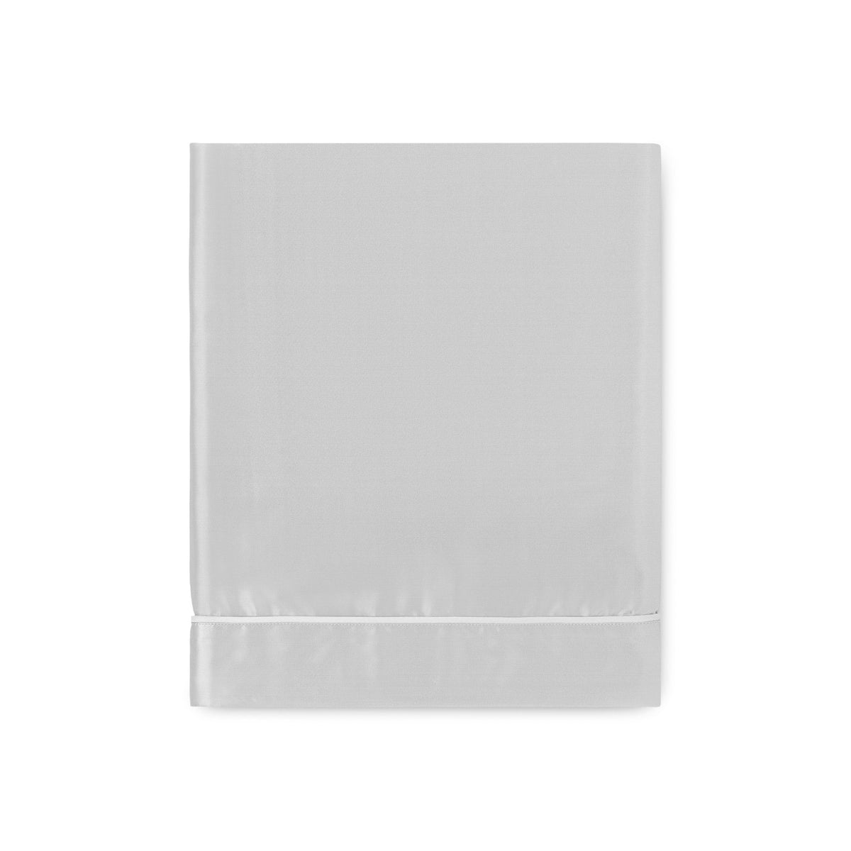 A folded Flat Sheet of Silver Amalia Maria Mulberry Silk Bedding with a decorative stitched border