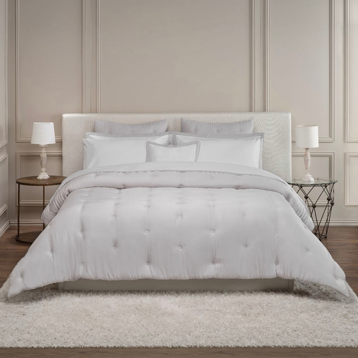 Bed with Pale Grey Amalia Savia Quilted Bedding