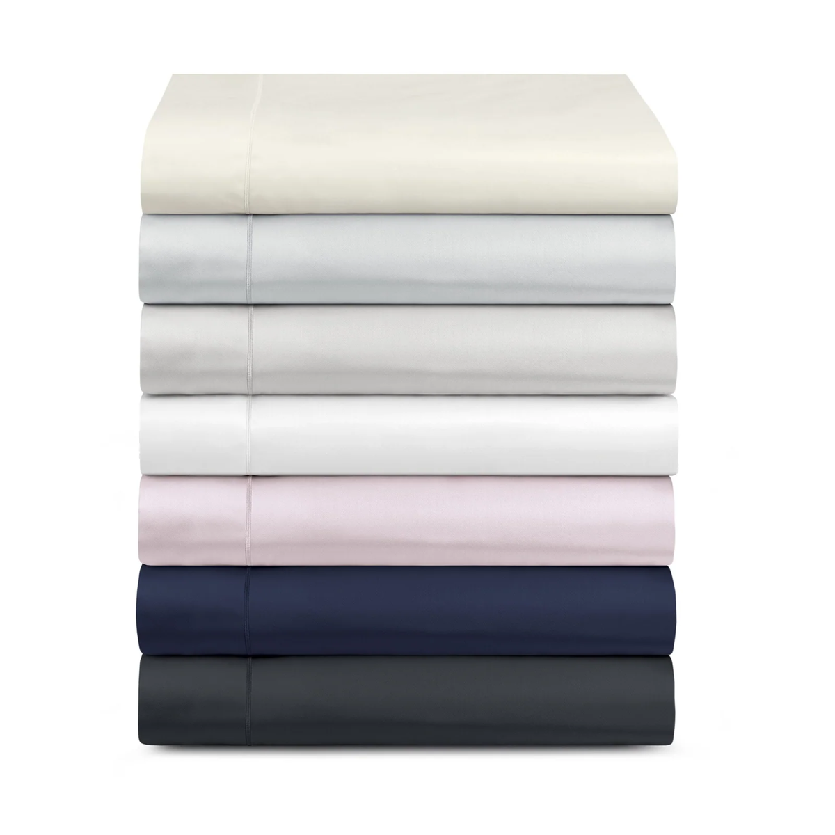 Stack of folded Amalia Suave Giza 94 Bedding in different colors