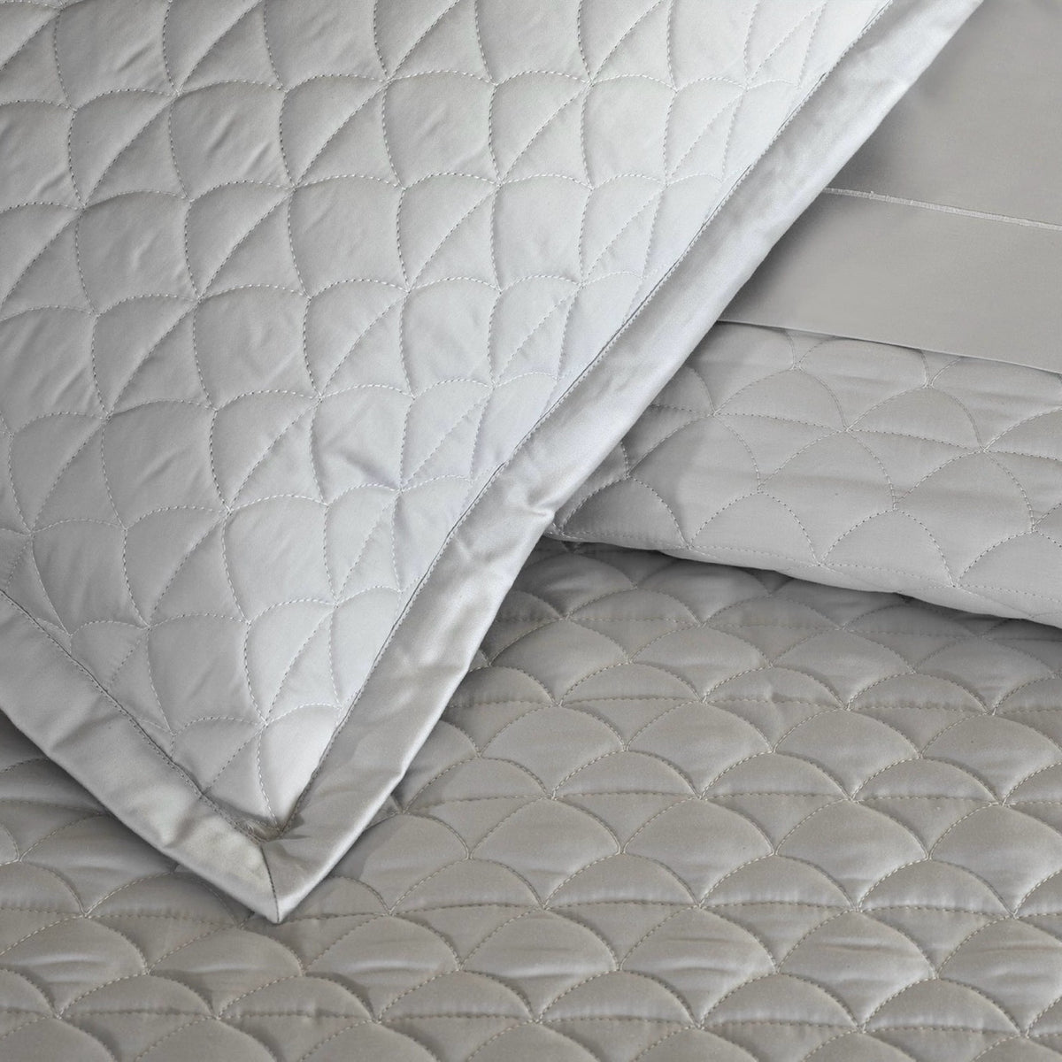 Closeup of Cool Grey Amalia Suave Quilted Bedding