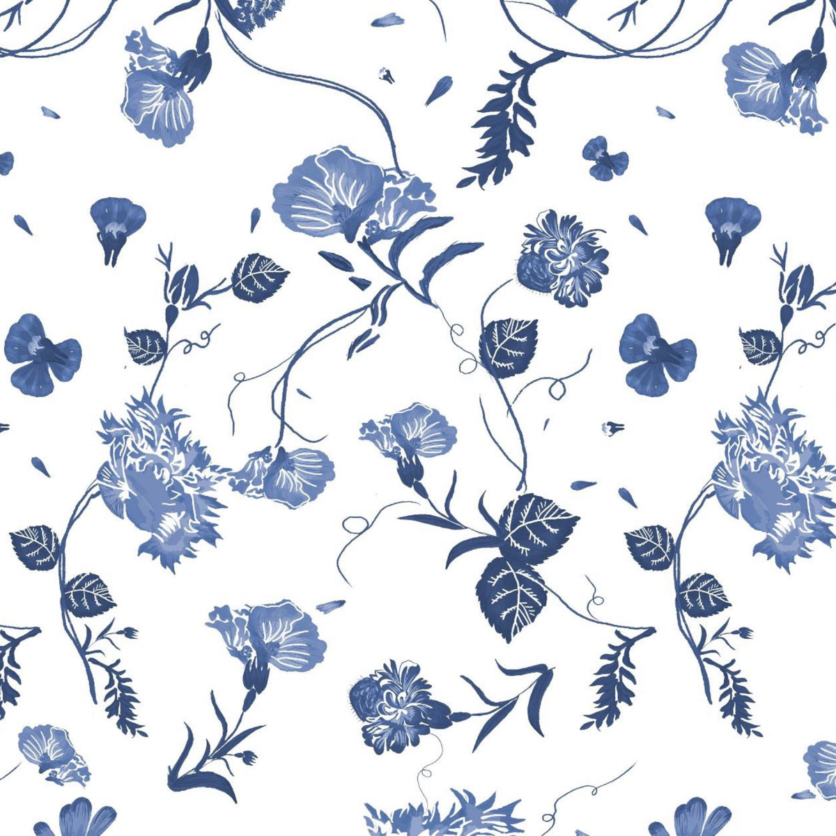 Ardosia Amalia Vila-Flor Bedding with Botanical print of various flowers and vine-like leaves on white 430 thread count sateen