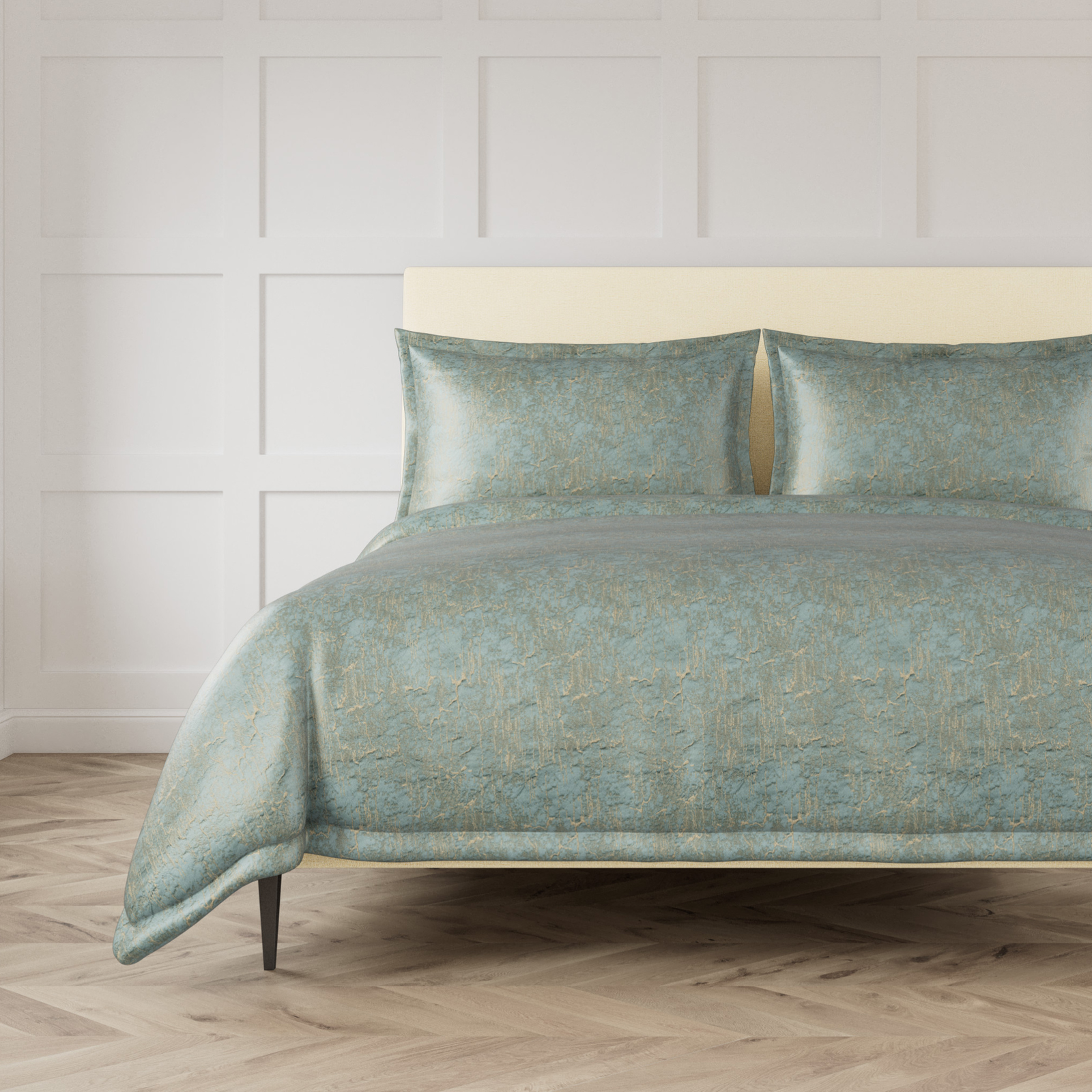 Bed in Aqua Color Ann Gish Allure Duvet Set