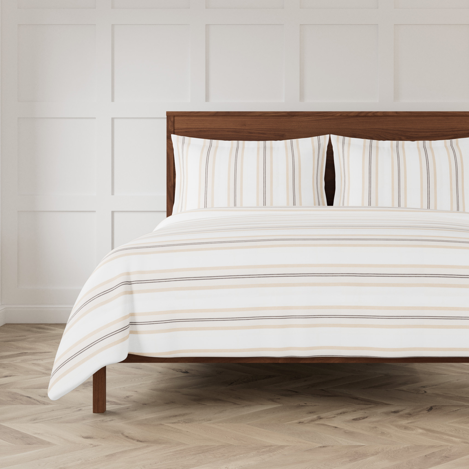 Ann Gish Beach Stripe Duvet Set in Ivory and Sand Color