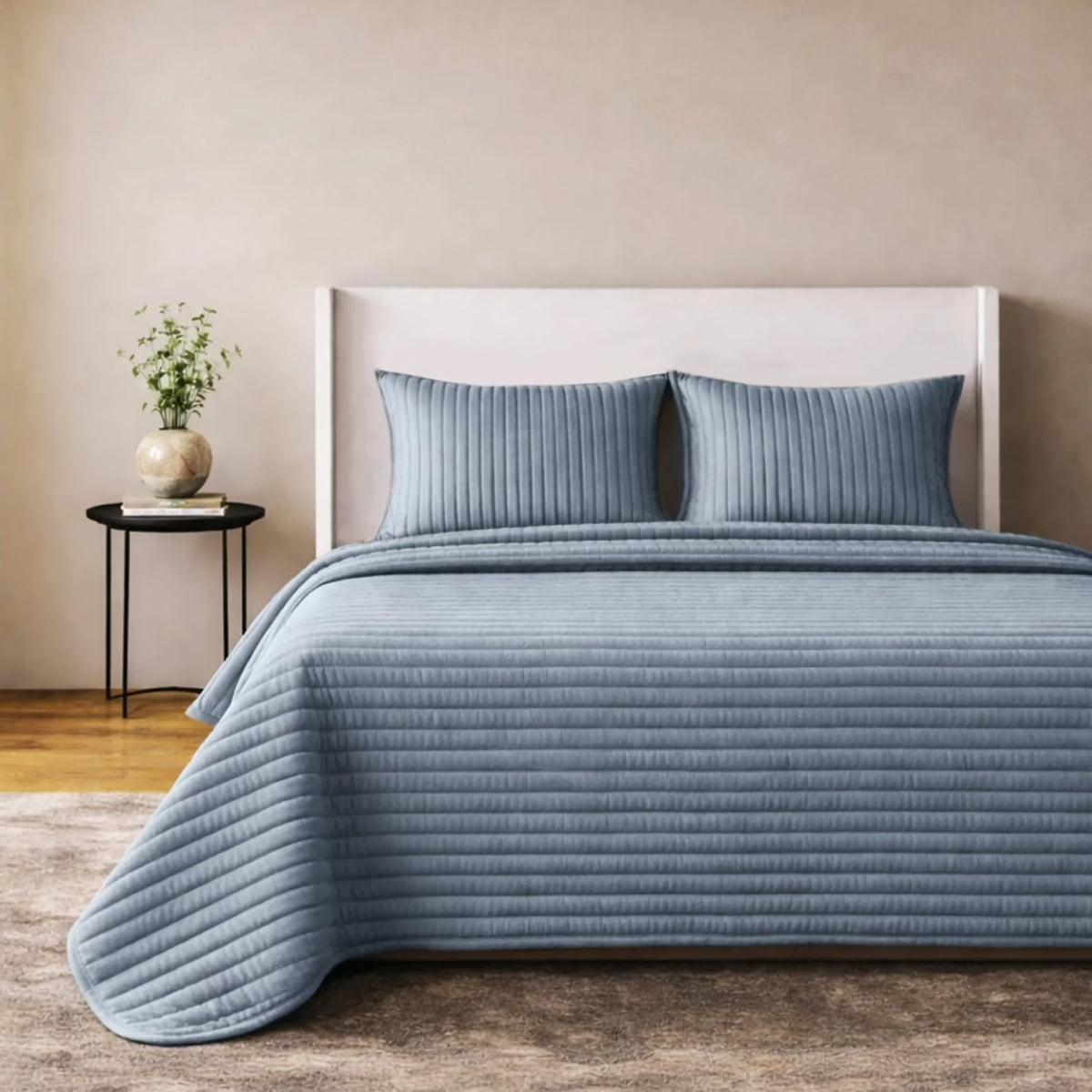 Sea colored Ann Gish Channel Velvet Coverlet Set