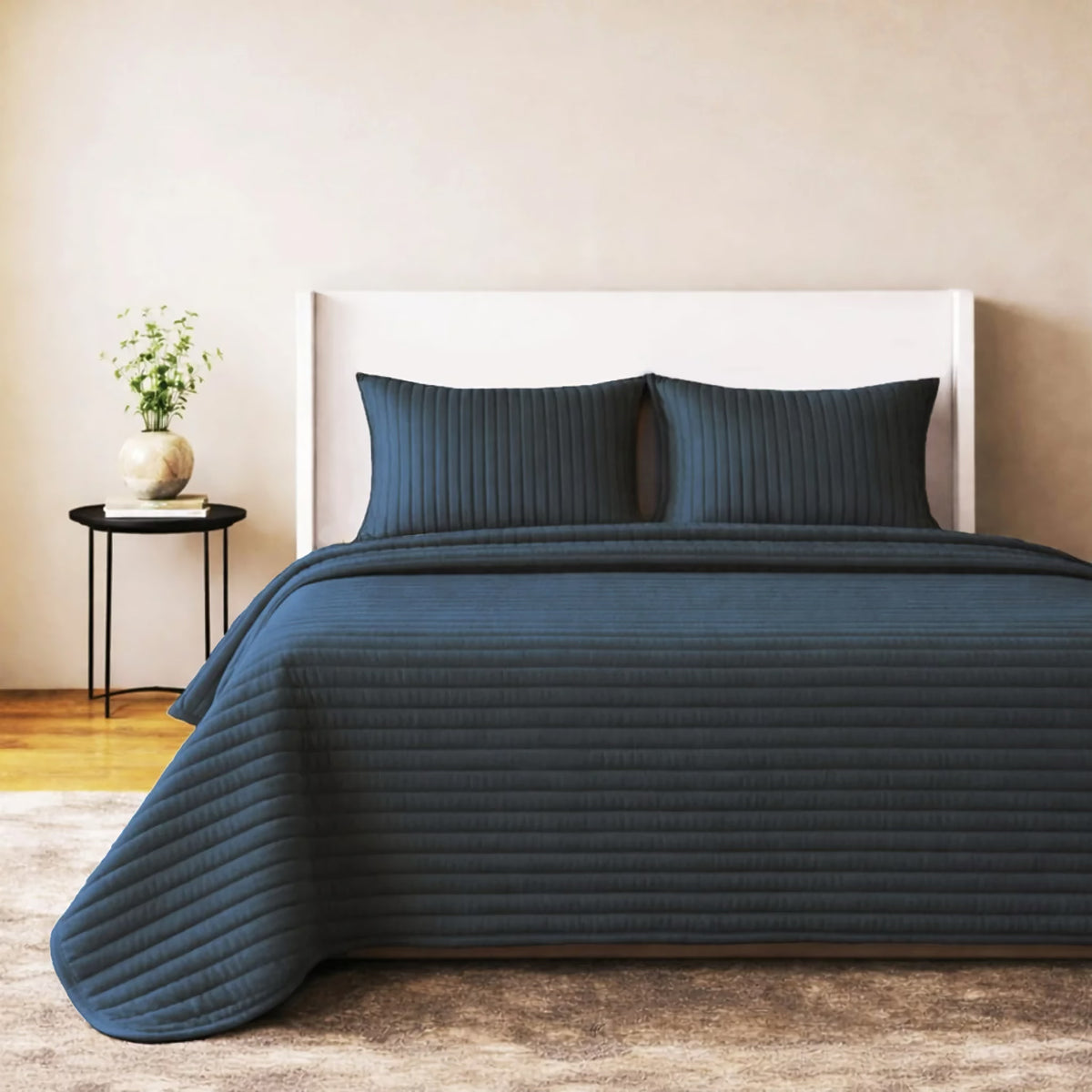 Teal colored Ann Gish Channel Velvet Coverlet Set