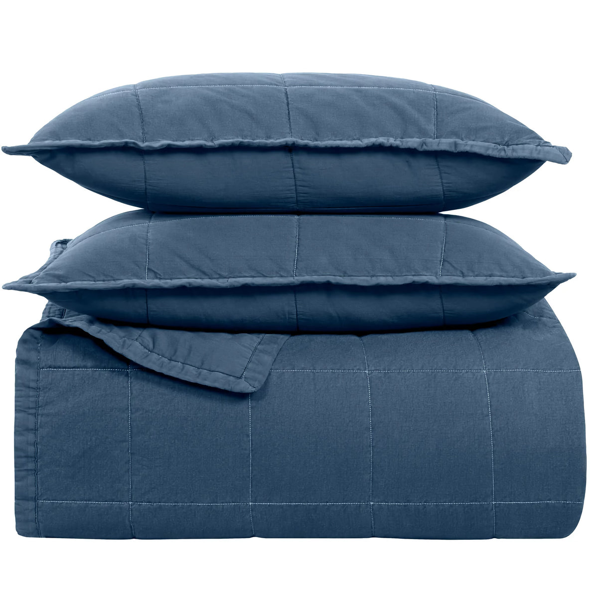 Stack of Denim colored Ann Gish Cotton Canvas Coverlet Set