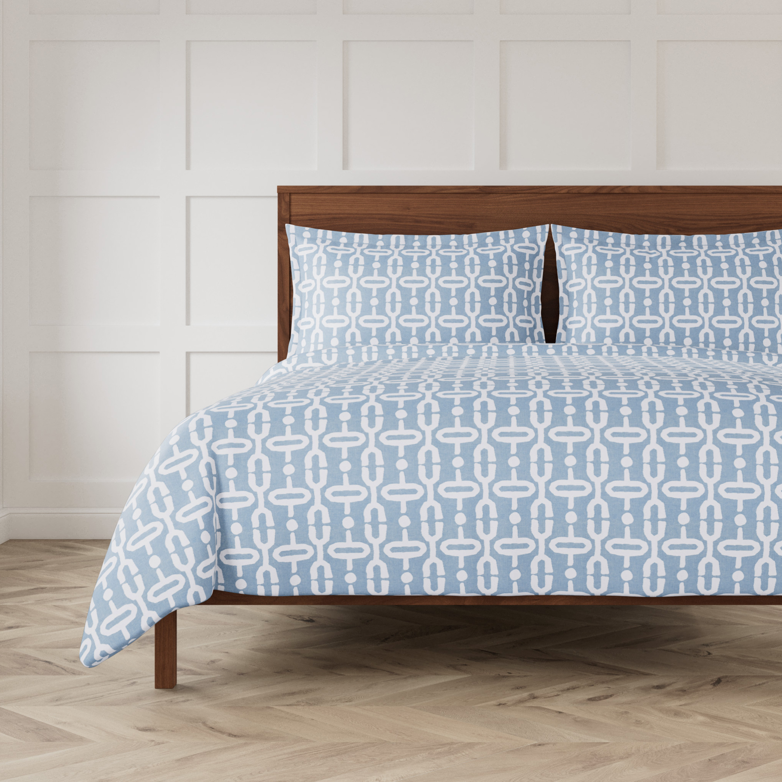 Bed in Blue Ann Gish Doorknocker Duvet Set