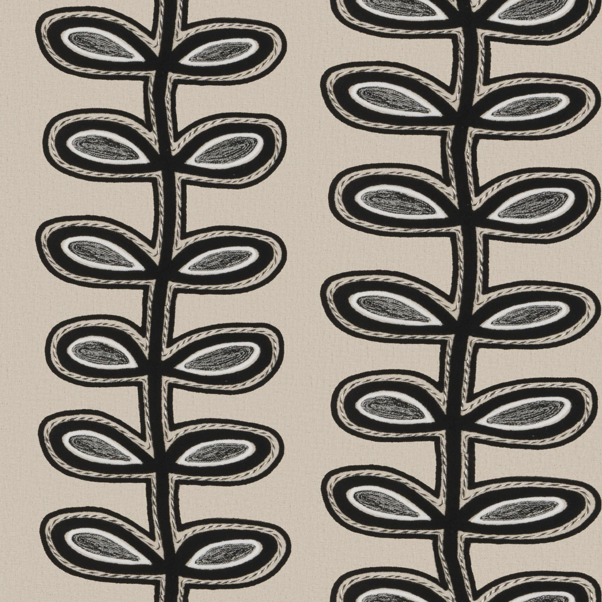 Fabric of Ann Gish Fellini Throw and Decorative Pillows in Natural and Charcoal colors