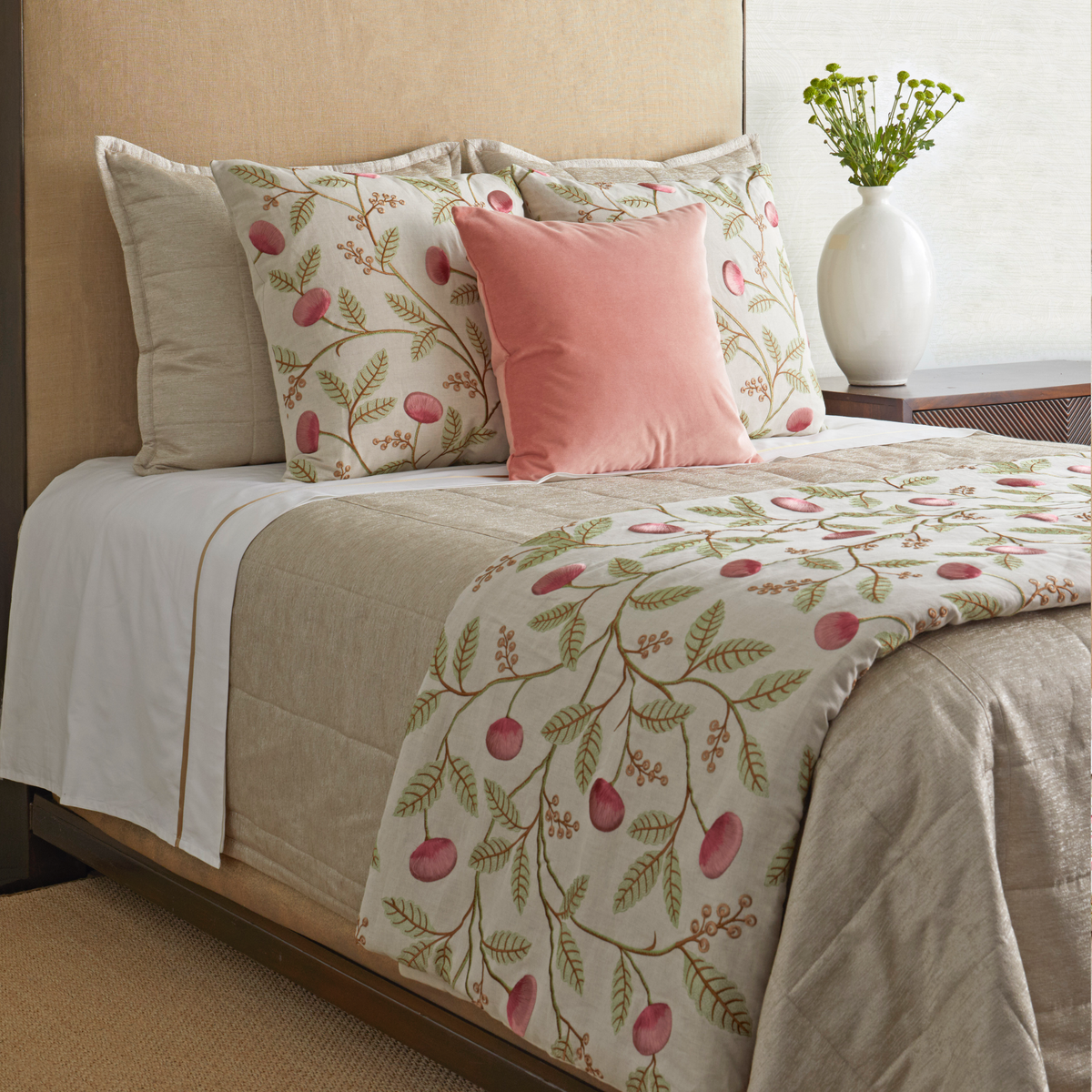 Corner View of Bed with Ann Gish Joliet Throw and Decorative Pillow