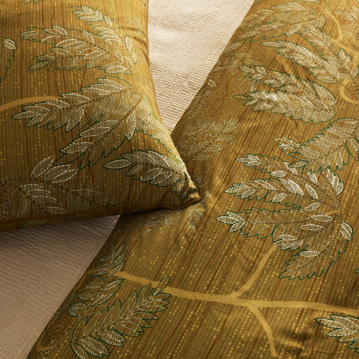 Closeup of Green-colored Ann Gish Kaya Duvet Set