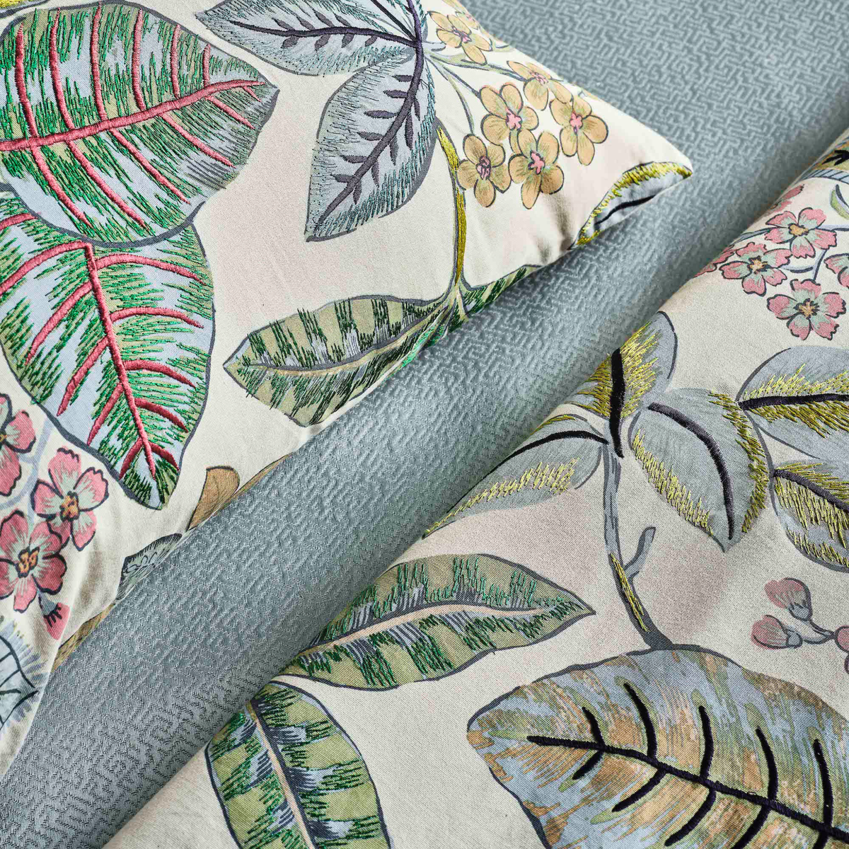 Detail View of Ann Gish Lanai Throw and Decorative Pillow